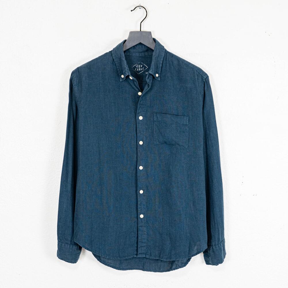 Alex Crane Men's Linen Playa Shirt Dusk Deep Blue Button down sz Medium
